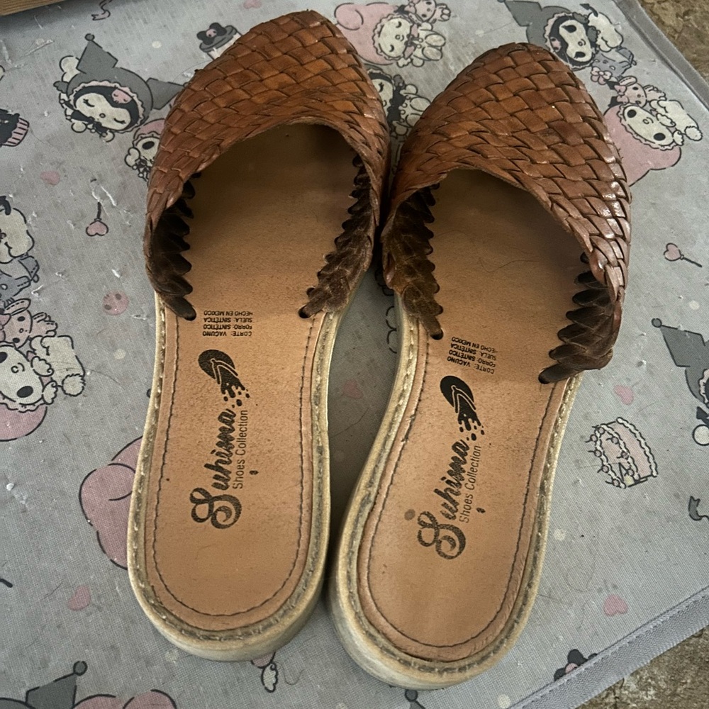 Brown Slip on Woven Huaraches Women's Shoes - Picture 2 of 6